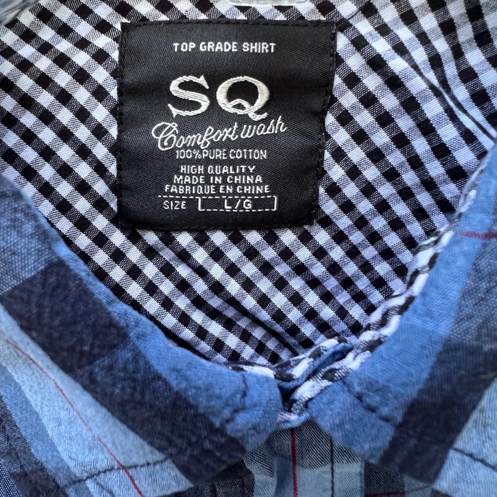SQ Comfort Wash Mens Blue Plaid Long Sleeve Button Down Shirt Size Large Cotton - Picture 2 of 4
